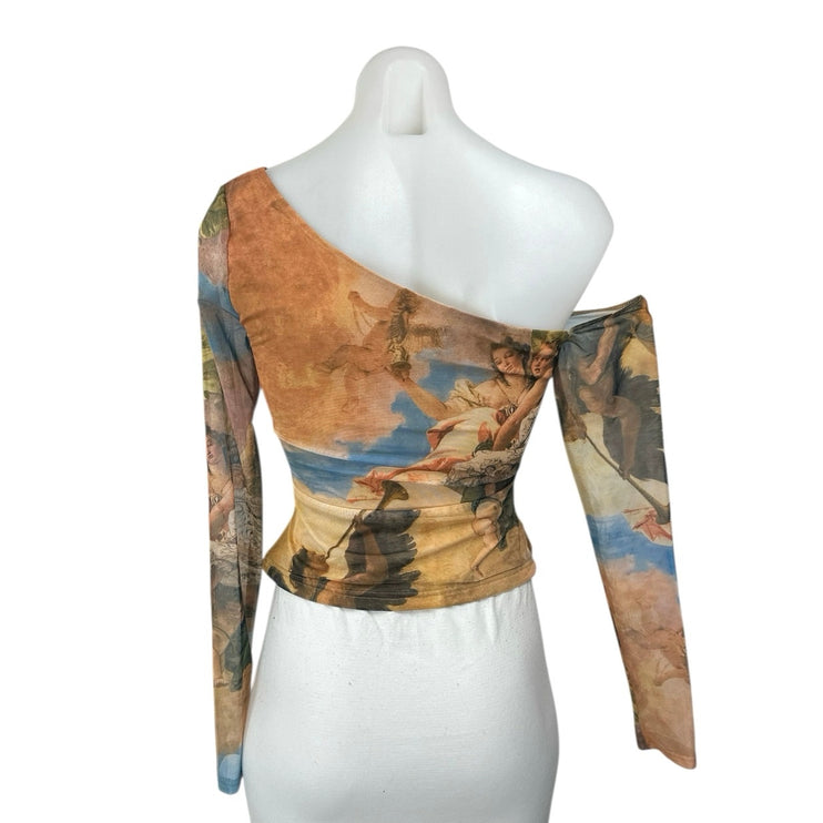 Princess Polly Multicolor Angel Print Off Shoulder Long Sleeve Crop Blouse Top 4