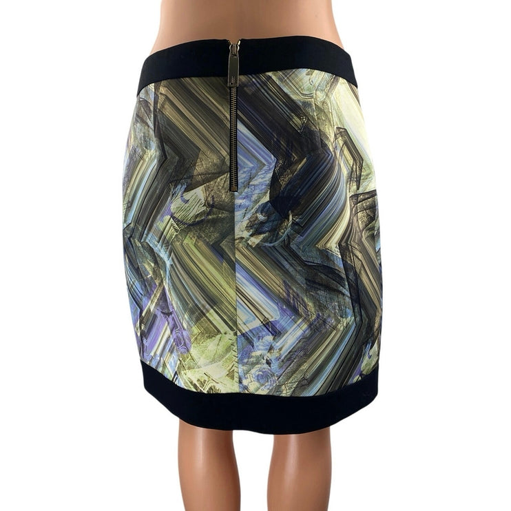 Ted Baker Lucilia Parquet Multicolor Geometric Faux Wrap Pencil Mini Skirt Sz 2