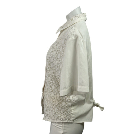 Tapestry Women's White Short Sleeve Lace Crochet Overlay Shirt Blouse Top Size L