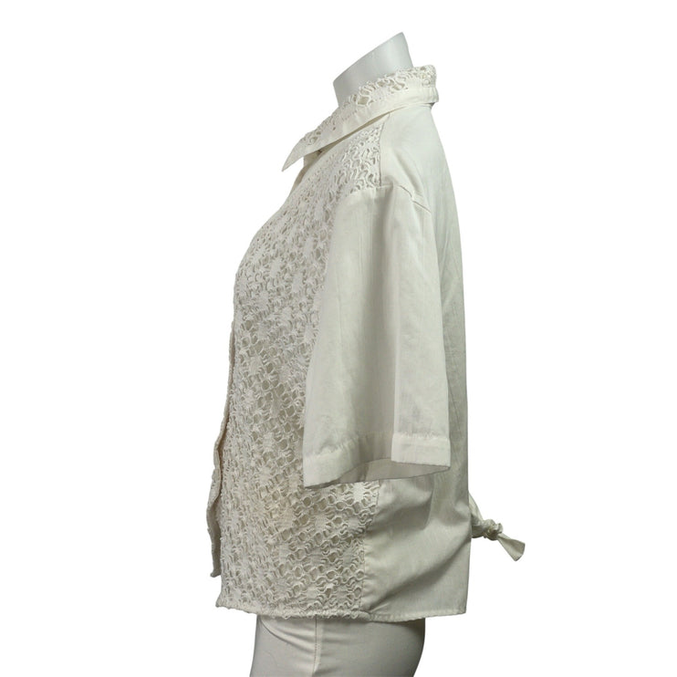 Tapestry Women's White Short Sleeve Lace Crochet Overlay Shirt Blouse Top Size L