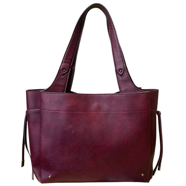 Women's Red Burgundy Faux Leather Vegan Shoulder Tote Bag Handbag Size OS