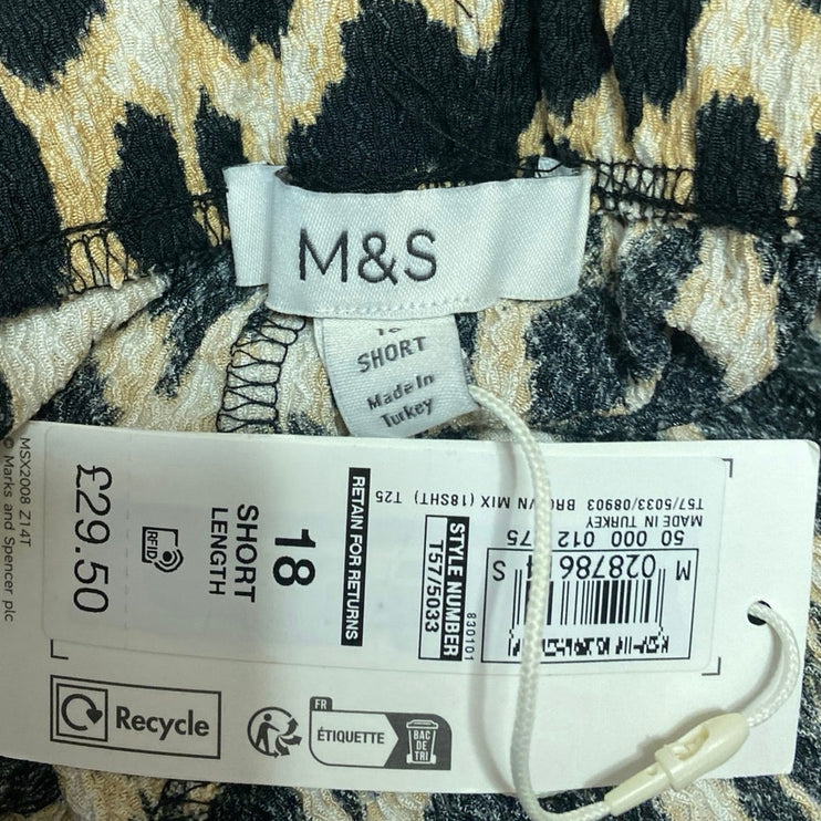 NEW M&S Marks & Spencer Beige Black Leopard Print Wide Leg Trousers Pants Sz 14