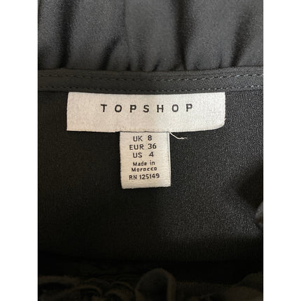 Topshop Women's Black Ruffle Ruched Front Sheer Long Puff Sleeve Blouse Top Sz 4