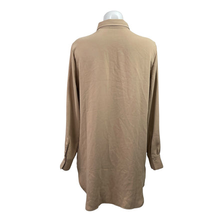Tahari Women's Brown Long Sleeve Collared Button Down Relaxed Shirt Tunic Top M