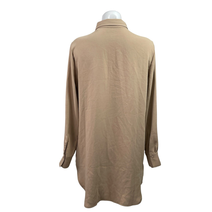 Tahari Women's Brown Long Sleeve Collared Button Down Relaxed Shirt Tunic Top M