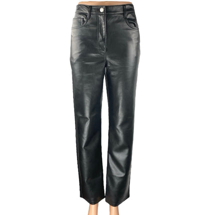 Aritzia Wilfred Melina Black Faux Leather High Waisted Straight Trousers Pants 2
