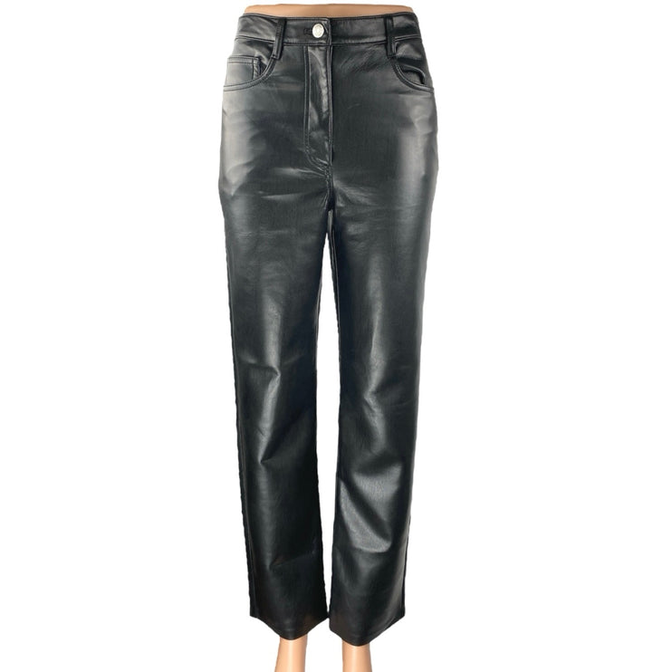 Aritzia Wilfred Melina Black Faux Leather High Waisted Straight Trousers Pants 2