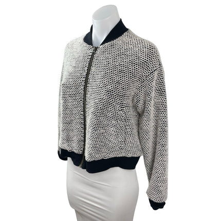 Marine Layer Birdseye Black White Full Zip Cropped Bomber Coat Jacket Size M