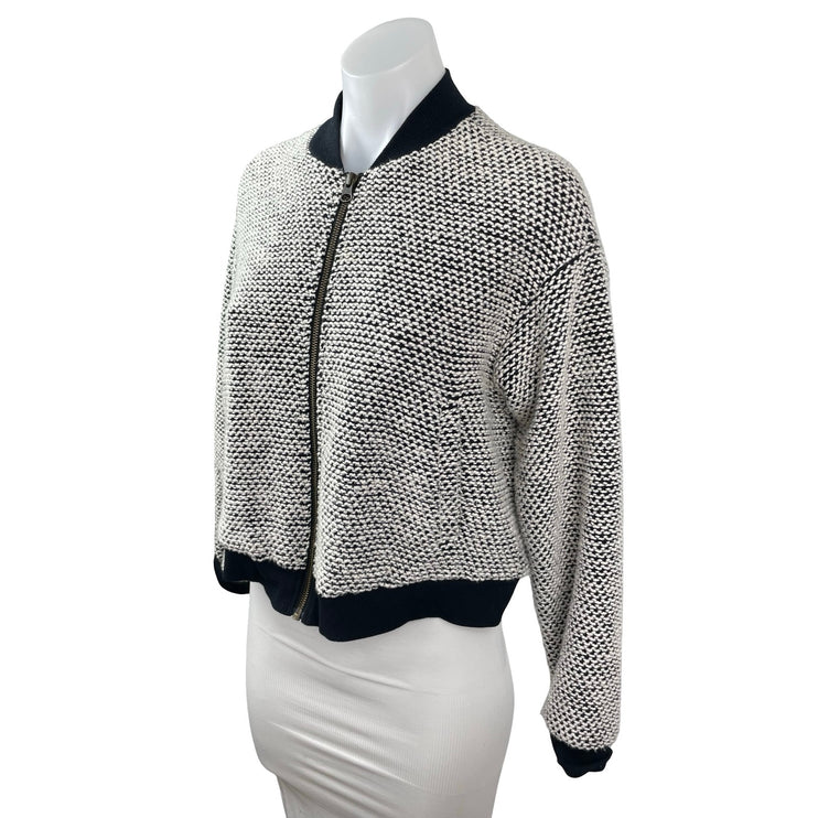 Marine Layer Birdseye Black White Full Zip Cropped Bomber Coat Jacket Size M