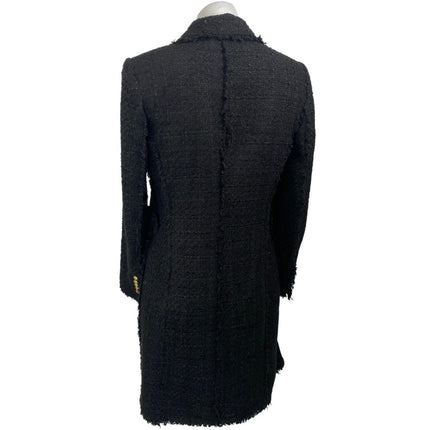 Zara Womens Black Tweed Fringe Double Breasted Military Trench Overcoat Jacket S