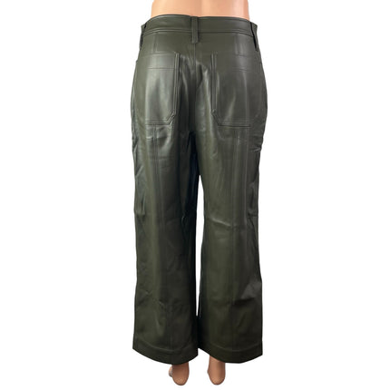 Madewell Women's Green Faux Vegan Leather High Waist Wide Leg Trousers Pants 26