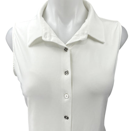 Tommy Hilfiger Women's White Sleeveless Button Down Collar Shirt Blouse Top Sz M