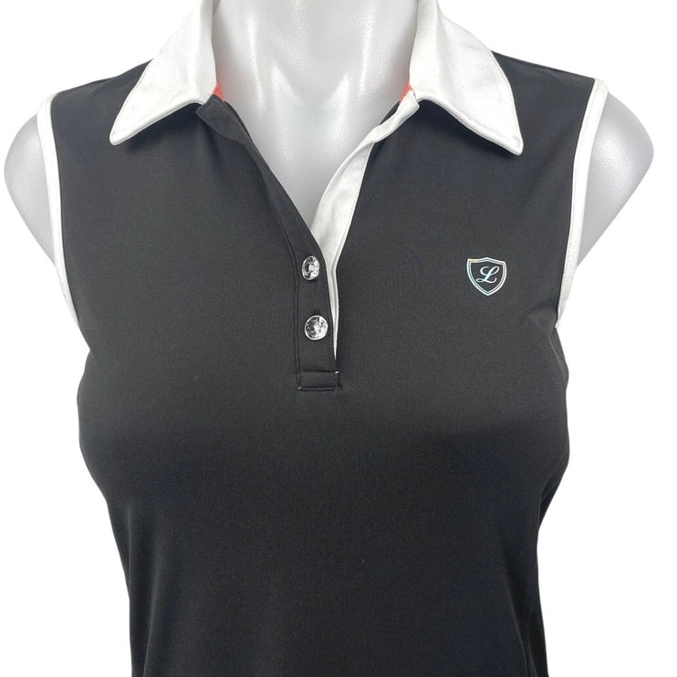 Limited Sports Black White Sleeveless Polo Tennis Gold Athletic Mini Dress Sz S