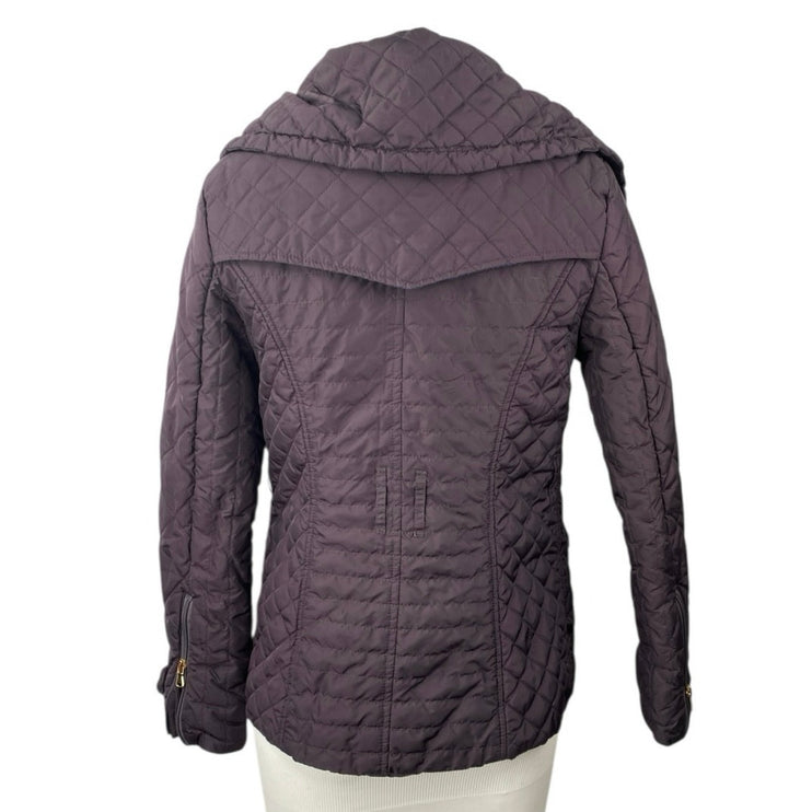 Elie Tahari Quilted Cabin Brown Full Zip Button Winter Puffer Coat Jacket Size S