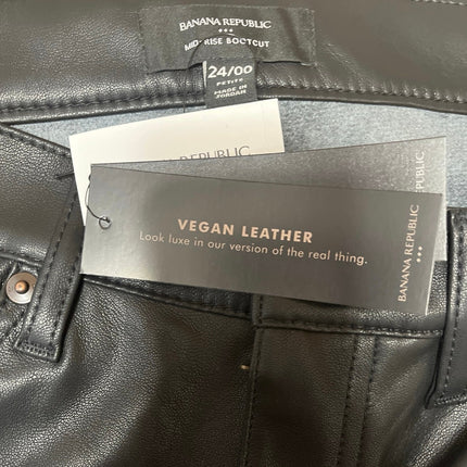 NEW Banana Republic Black Faux Vegan Leather Mid Rise Flared Bootcut Pants Sz 24