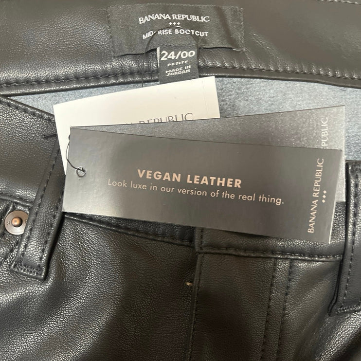 NEW Banana Republic Black Faux Vegan Leather Mid Rise Flared Bootcut Pants Sz 24