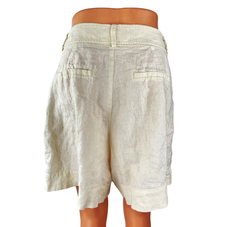 Everlane 100% Linen Women's White High Rise Pleated Relaxed Bermuda Mom Shorts 8