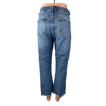 Zara Women's Blue Raw Frayed Hem High Rise Bootcut Flare Denim Jeans Pants Sz 12