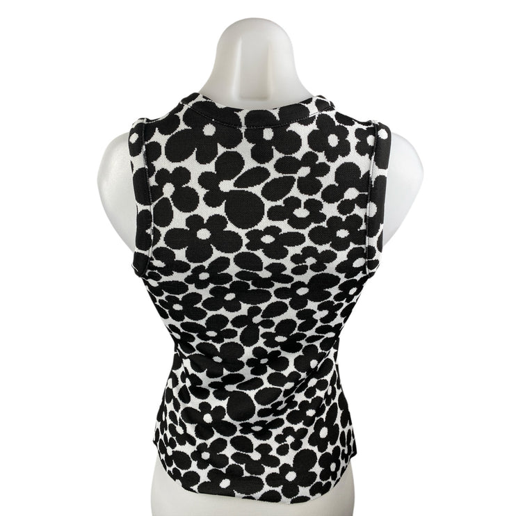 H&M Divided Black White Retro Floral Sleeveless Mock Neck Slim Casual Tank Top S