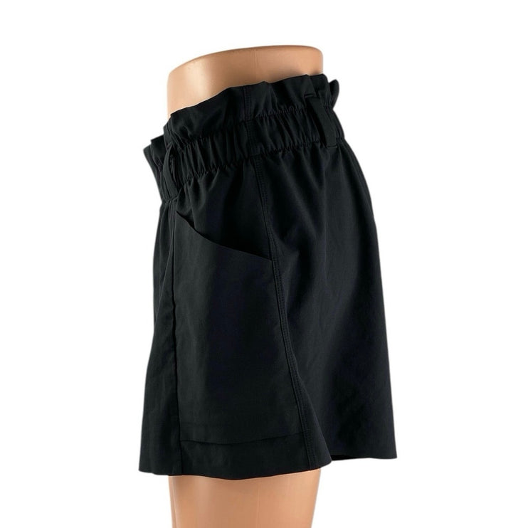Athleta Skyline Women's Black High Waisted Pleated Paperbag Mini Shorts Size 6