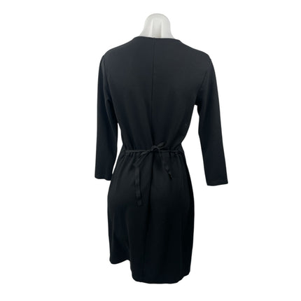 Filippa K Women's Black Long Sleeve Tie Waist V Neck Wrap Mini Dress Size S
