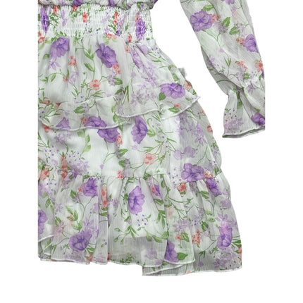 Rare Editions Big Girl's Floral Smocked Ruffle Long Sleeve Midi Flare Dress 12
