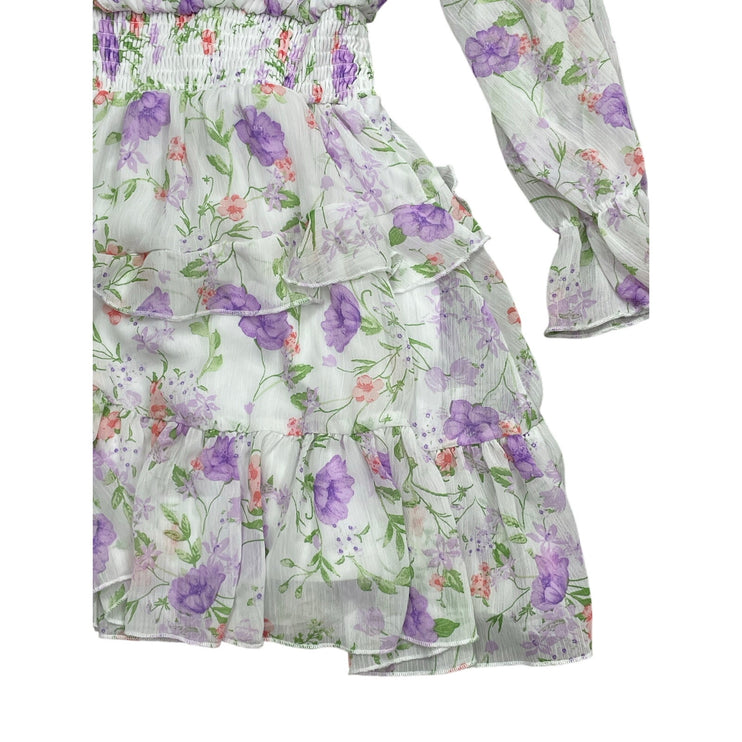 Rare Editions Big Girl's Floral Smocked Ruffle Long Sleeve Midi Flare Dress 12