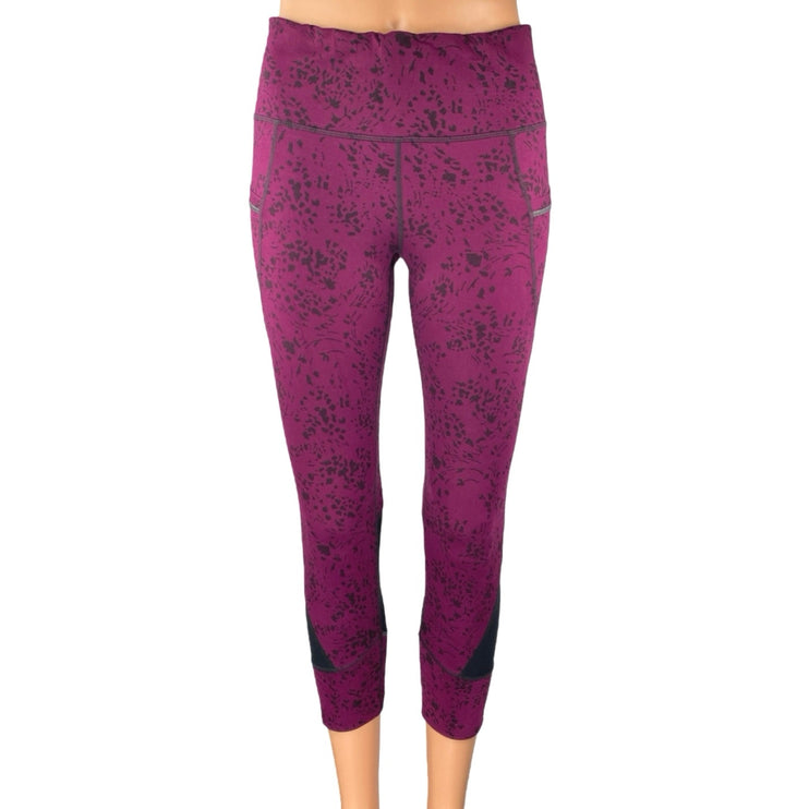 Athleta Floral Garden Relay 2.0 Maroon Activewear Fitness Capri Leggigs Pants S