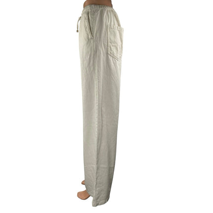 Zara Women's White Cream High Waisted Wide Leg Drawstring Trousers Pants Size M