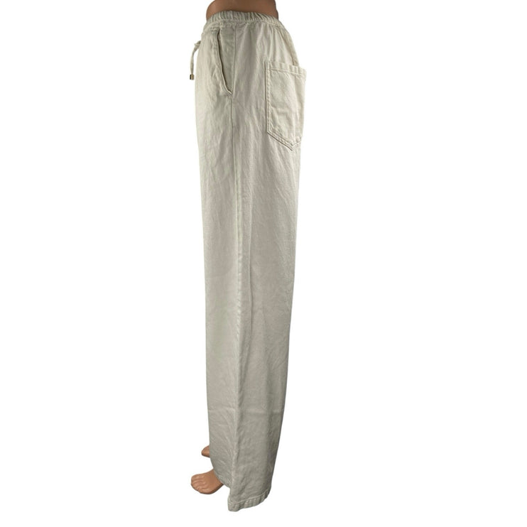 Zara Women's White Cream High Waisted Wide Leg Drawstring Trousers Pants Size M