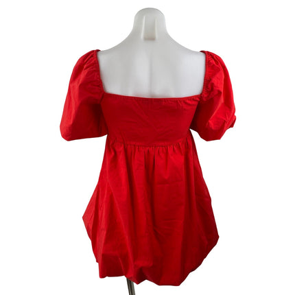 Prettylittlething Red Square Neck Short Puff Sleeve Mini A-Line Shift Dress Sz 4