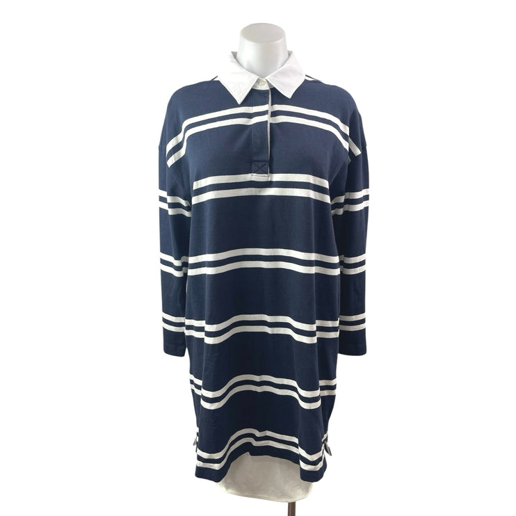 NEW Abercrombie & Fitch Blue Striped Collared Long Sleeve Polo Sweater Dress M