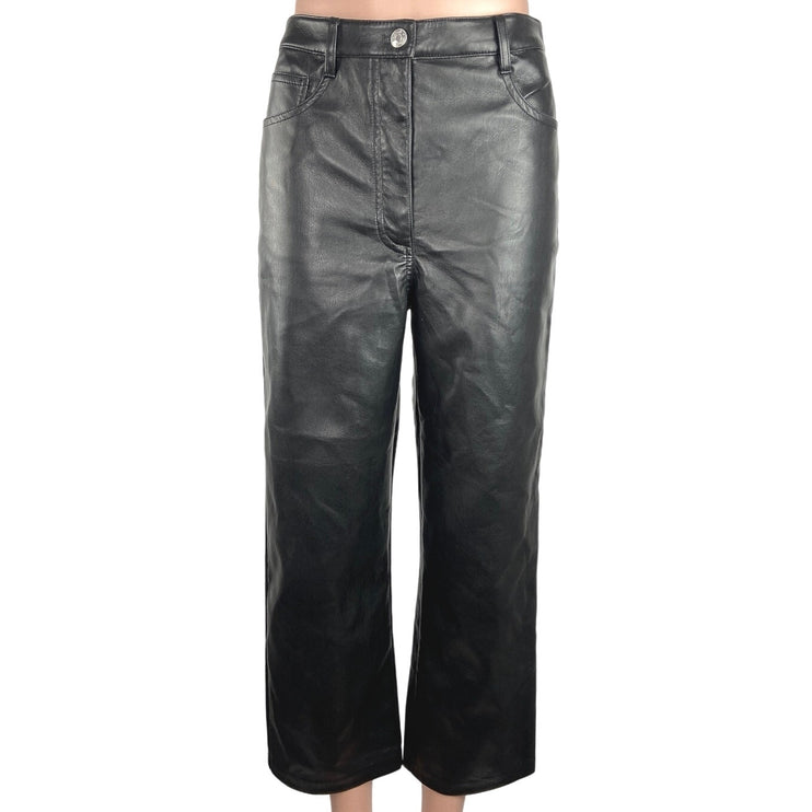 Aritzia Wilfred Black Vegan Leather High Waist Wide Leg Cropped Pants Size 10