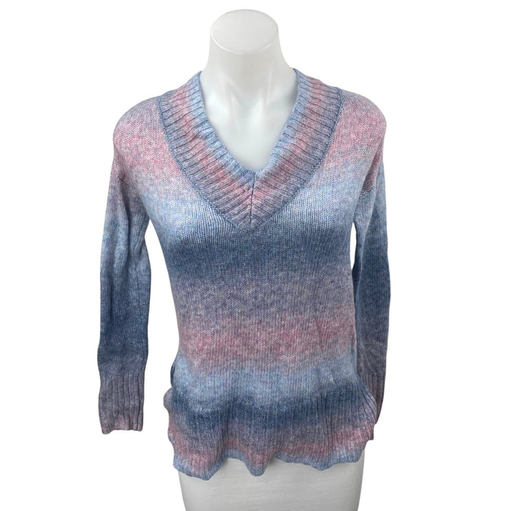 A New Approach Women's Multicolor Ombre Striped V-Neck Long Sleeve Sweater Top S