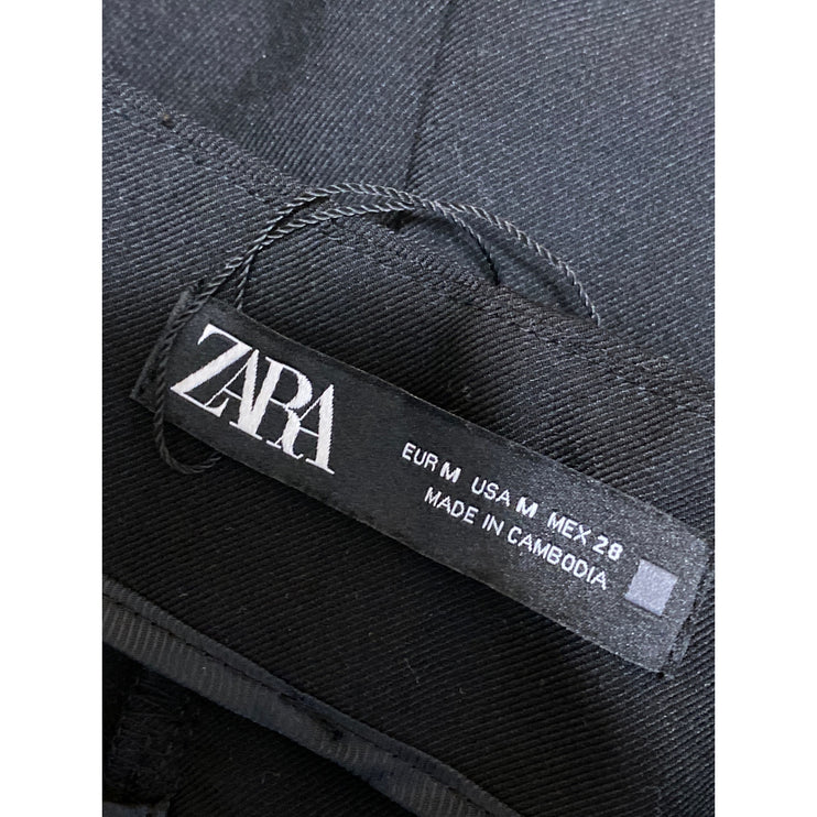 Zara Black High Waist Pleated Straight Palazzo Wide Leg Trousers Dress Pants M