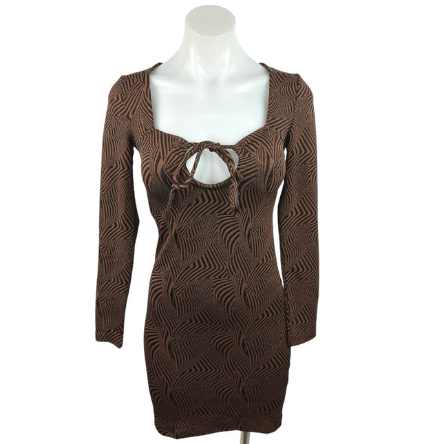 Zara NWT Brown Geometric Square Neck Keyhole Long Sleeve Mini Bodycon Brie Zara NWT Brown Geometric Square Neck Keyhole Long Sleeve Mini Bodycon Brie