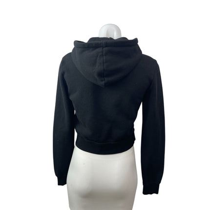 Brandy Melville Women's Black Fleece Full Zip Hoodie Cropped Sweatshirt Top S/M