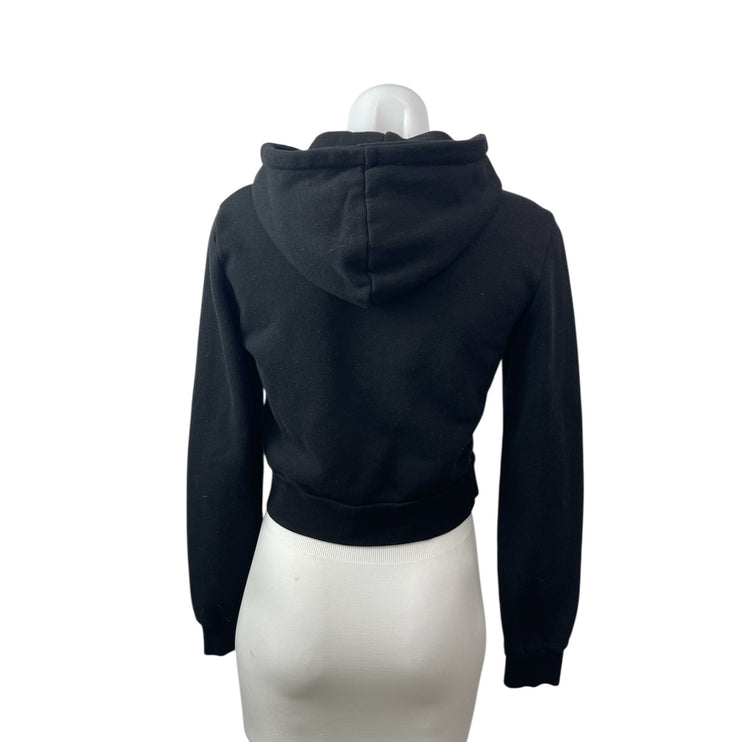 Brandy Melville Women's Black Fleece Full Zip Hoodie Cropped Sweatshirt Top S/M