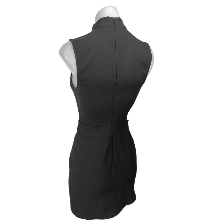 MNG Mango Black Sleeveless Tie Waist Mock Neck Tank Sheath Mini Dress Size 0