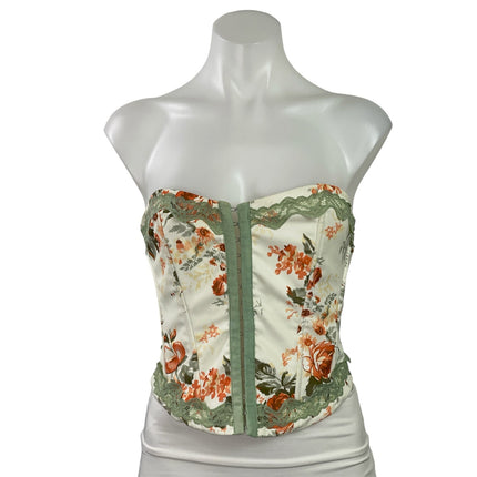Princess Polly Cream Green Floral Lace Strapless Bustier Corset Crop Top Size 4