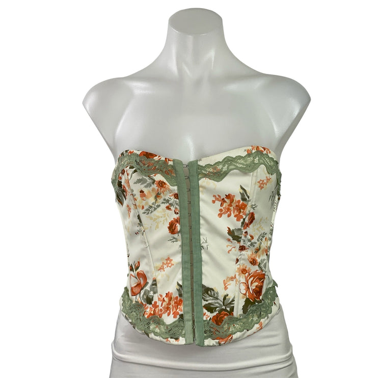 Princess Polly Cream Green Floral Lace Strapless Bustier Corset Crop Top Size 4
