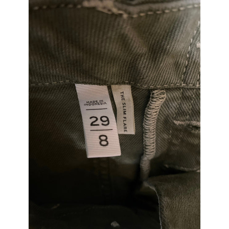 Made and Loved LOFT Green Button Fly Flared Bootcut Bell Bottom Denim Jeans Sz 8