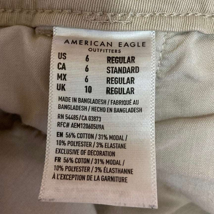 American Eagle Beige Super Stretch Twill Skinny Leg Mid Rise Ankle Pants Size 6