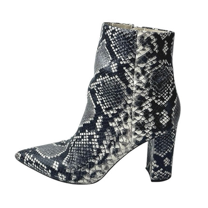 Marc Fisher Jarli Black Snakeskin Print Leather Pointed Toe Zip Ankle Boots 9M