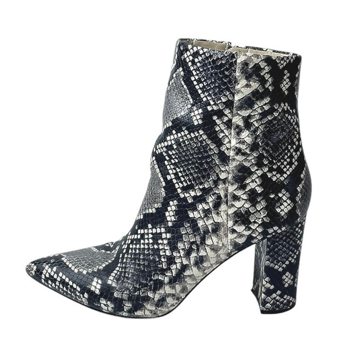 Marc Fisher Jarli Black Snakeskin Print Leather Pointed Toe Zip Ankle Boots 9M