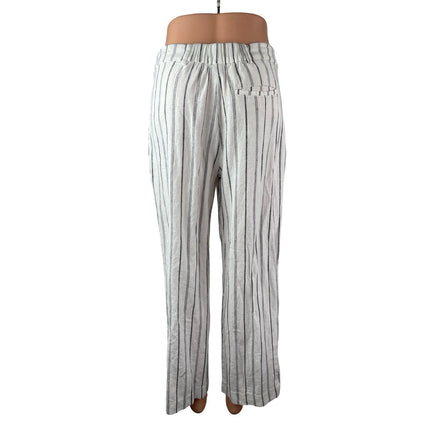 Old Navy Women's White Linen Striped Taylor High Rise Wide Leg Trousers Pants S