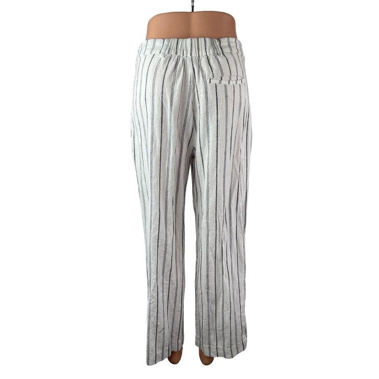 Old Navy Women's White Linen Striped Taylor High Rise Wide Leg Trousers Pants S