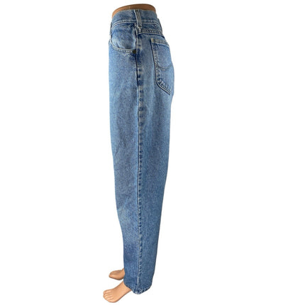 Lee Women's Blue Medium Wash High Waisted Tapered Carrot Mom Denim Jeans Size M