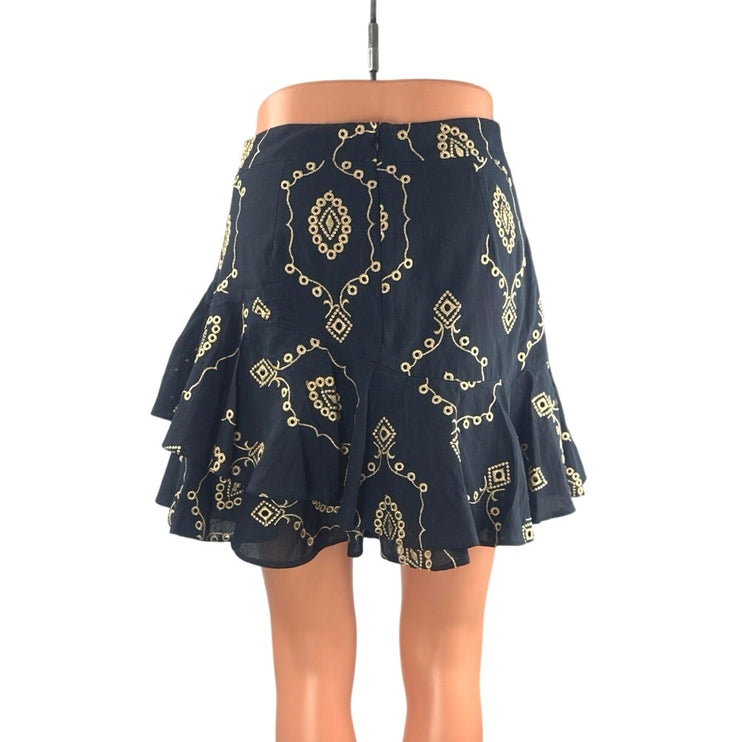 NetWork Geometric Embroidery Ruffled Tiered Mini Flounce Flare A-Line Skirt 36