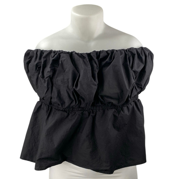Eloquii Black Off The Shoulder Strapless Bandeau Balloon Peplum Blouse Top Sz 24